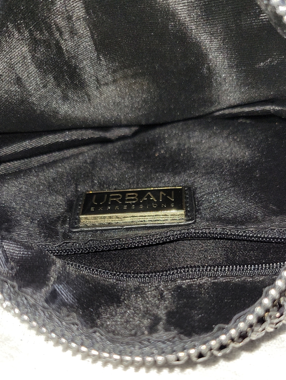 Urban Expressions Black Silver Metallic Mesh Evening Bag NWOT - Picture 3 of 6